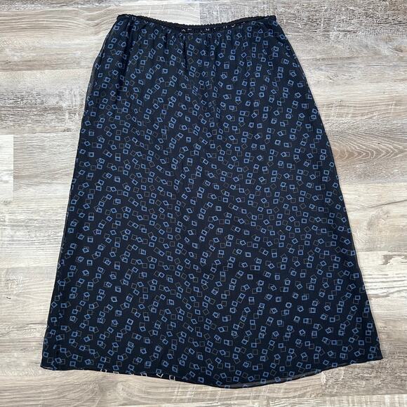 Charter Club 100% Silk Midi Skirt Navy Blue Geometric Print Size 14 - Picture 4 of 5